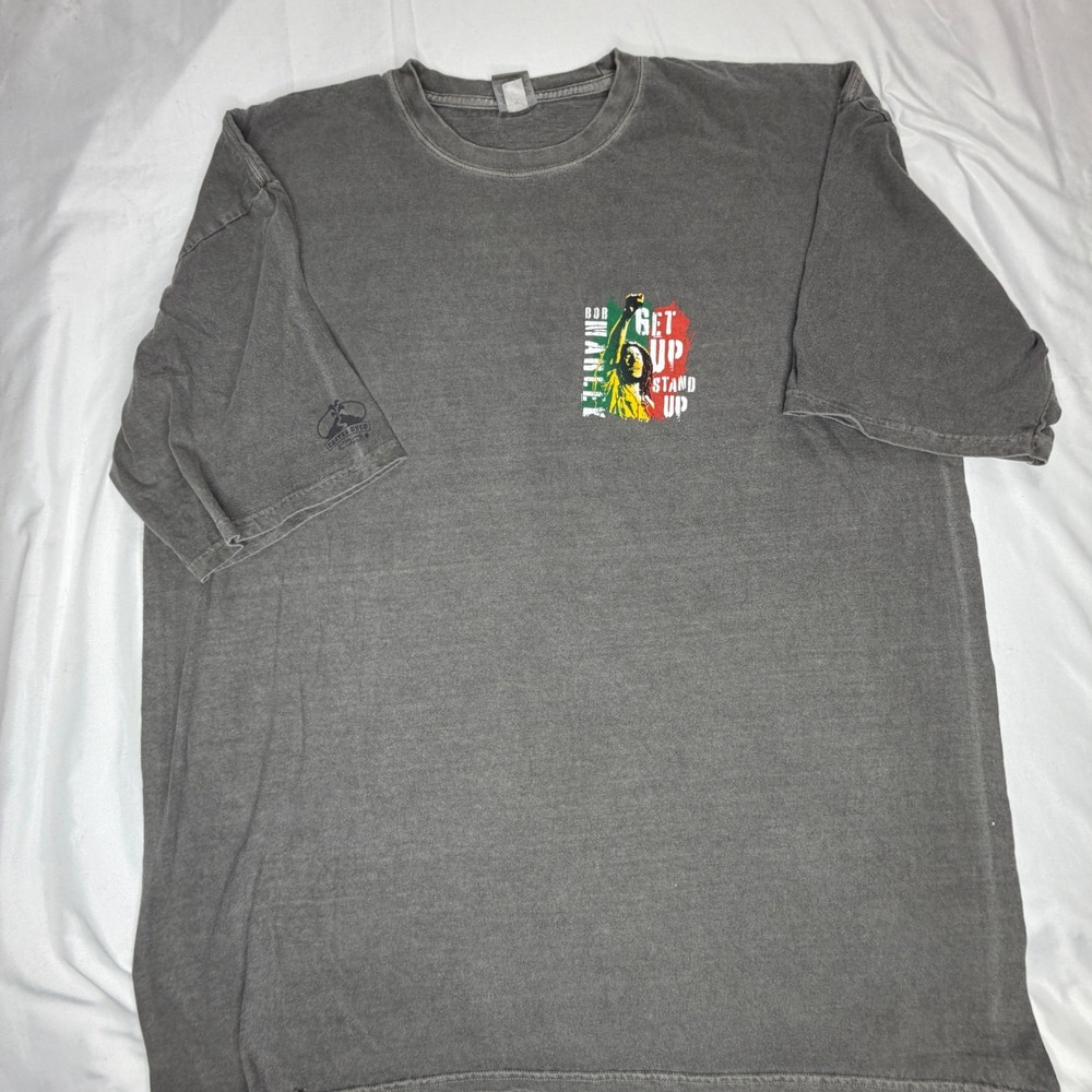 Bob Marley Get Up Stand Up Graphic T Shirt Gray XXL Crater Dye